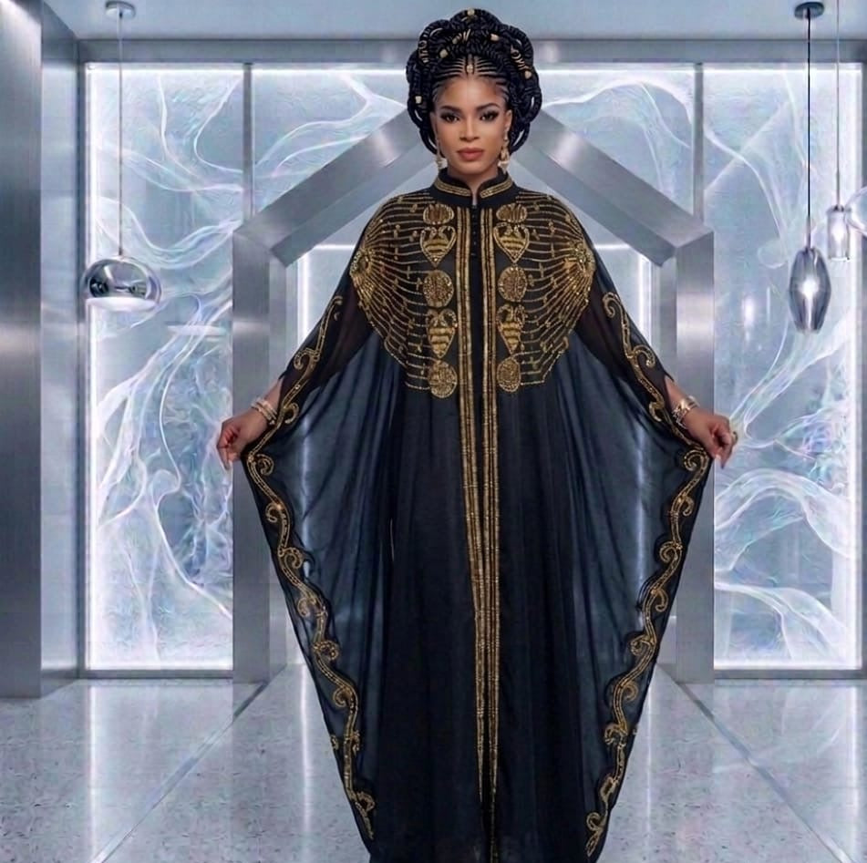 Stunning  Gold Embellished Boubou/Kaftan / Abaya in Navy Blue, White and Black