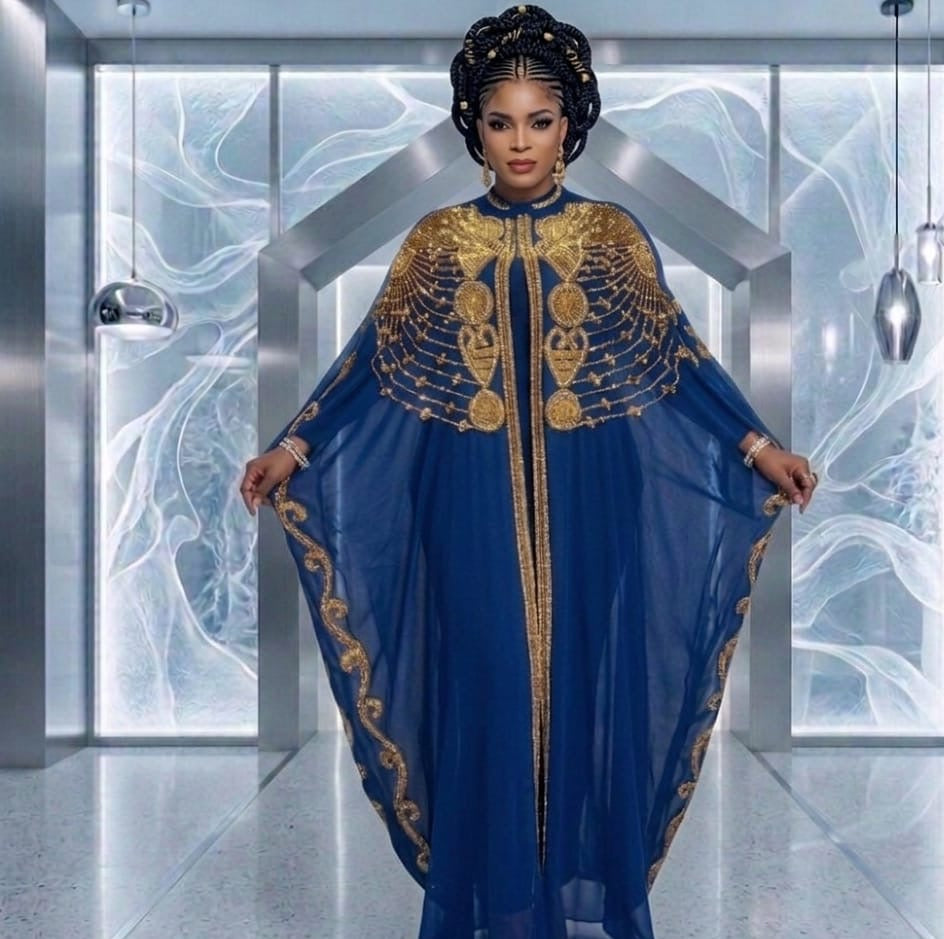 Stunning  Gold Embellished Boubou/Kaftan / Abaya in Navy Blue, White and Black