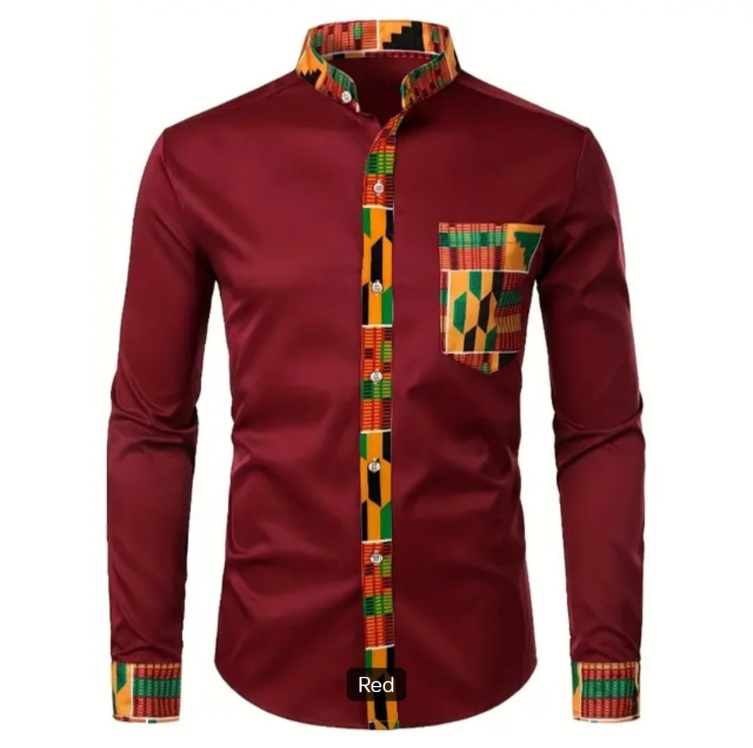 Men's African Print Stand Collar Shirt