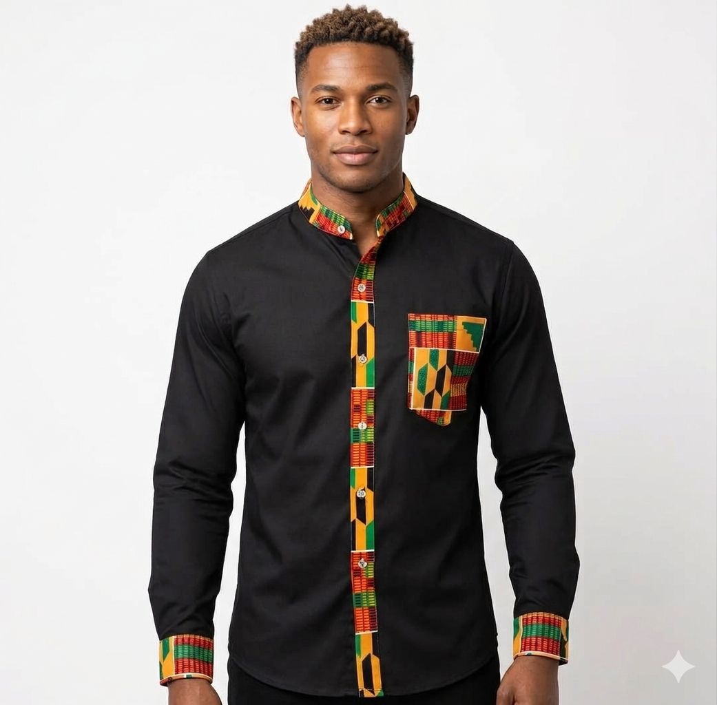 Men's African Print Stand Collar Shirt
