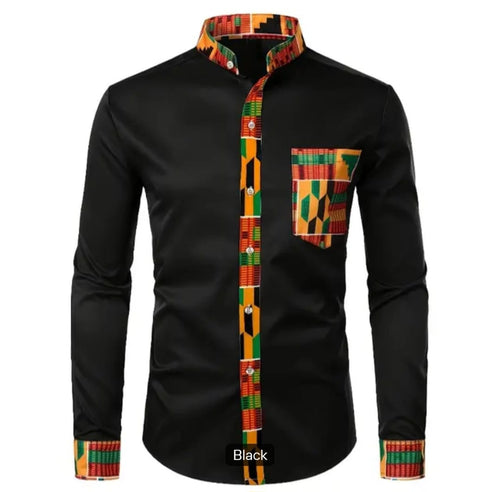 Men's African Print Stand Collar Shirt