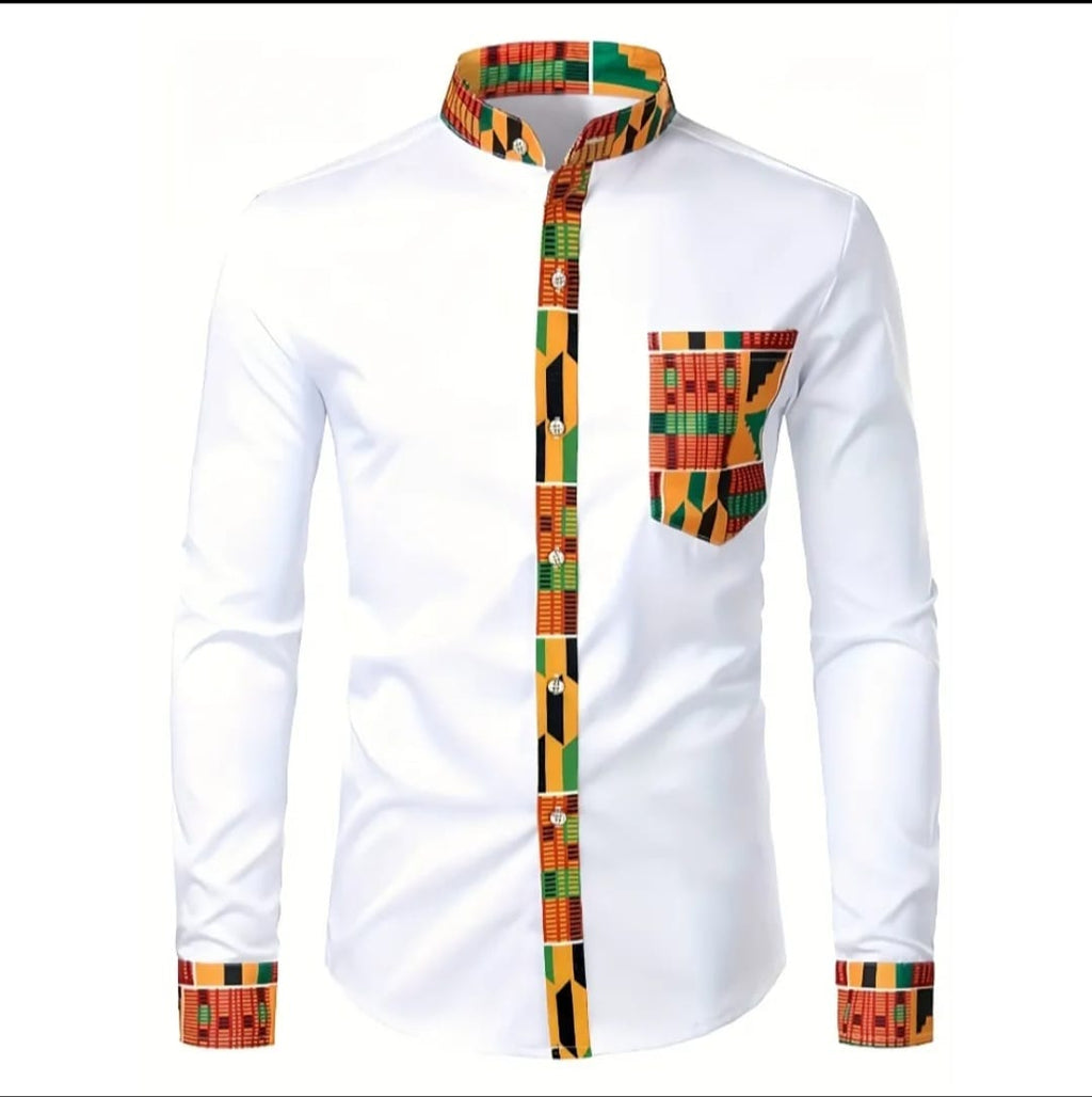 Men's African Print Stand Collar Shirt
