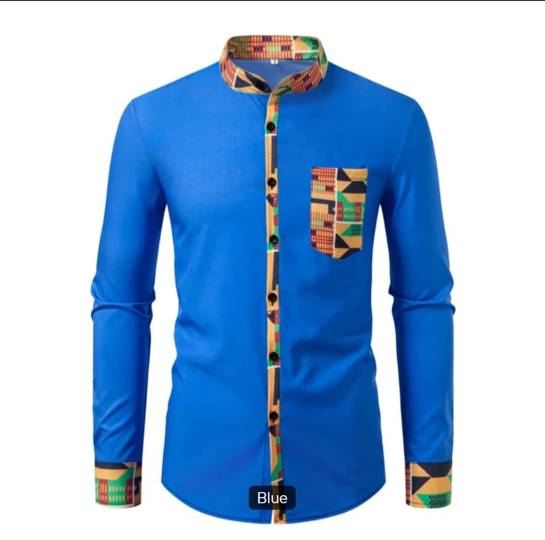 Men's African Print Stand Collar Shirt