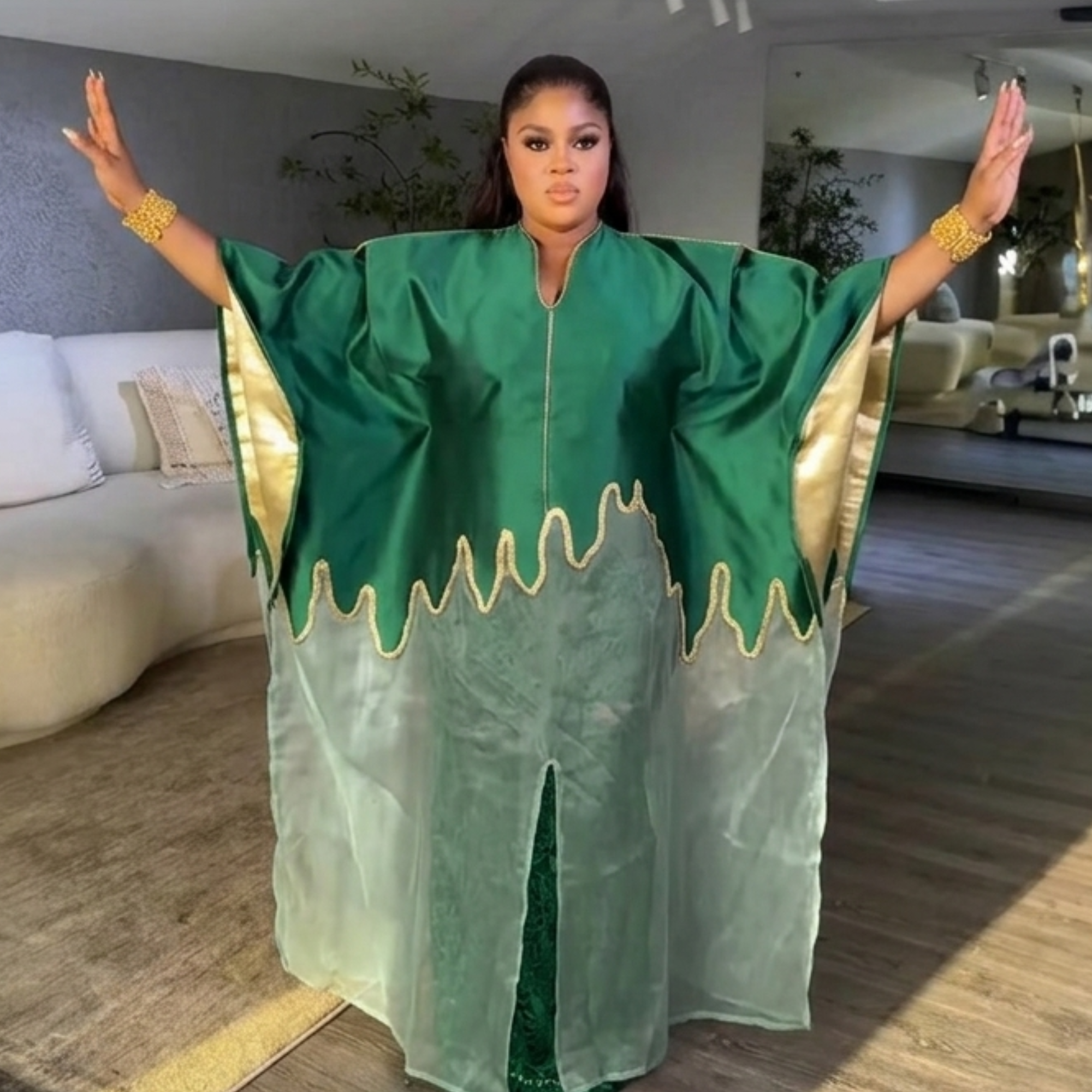 African Women 2 pieces Kaftan Set in Green and Red.Available in L XL and XXL