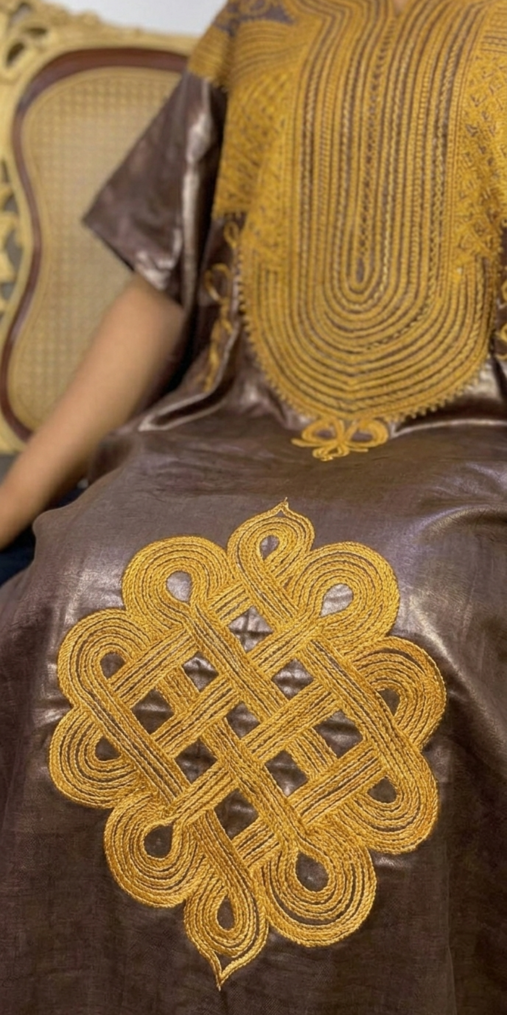Stunning Chocolate & Gold Luxury Kaftan Boubou Set with Matching Scarf