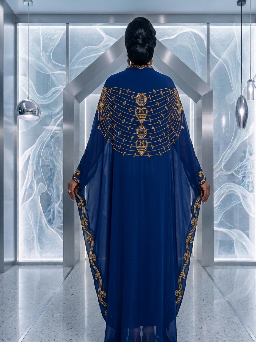 Stunning  Gold Embellished Boubou/Kaftan / Abaya in Navy Blue, White and Black