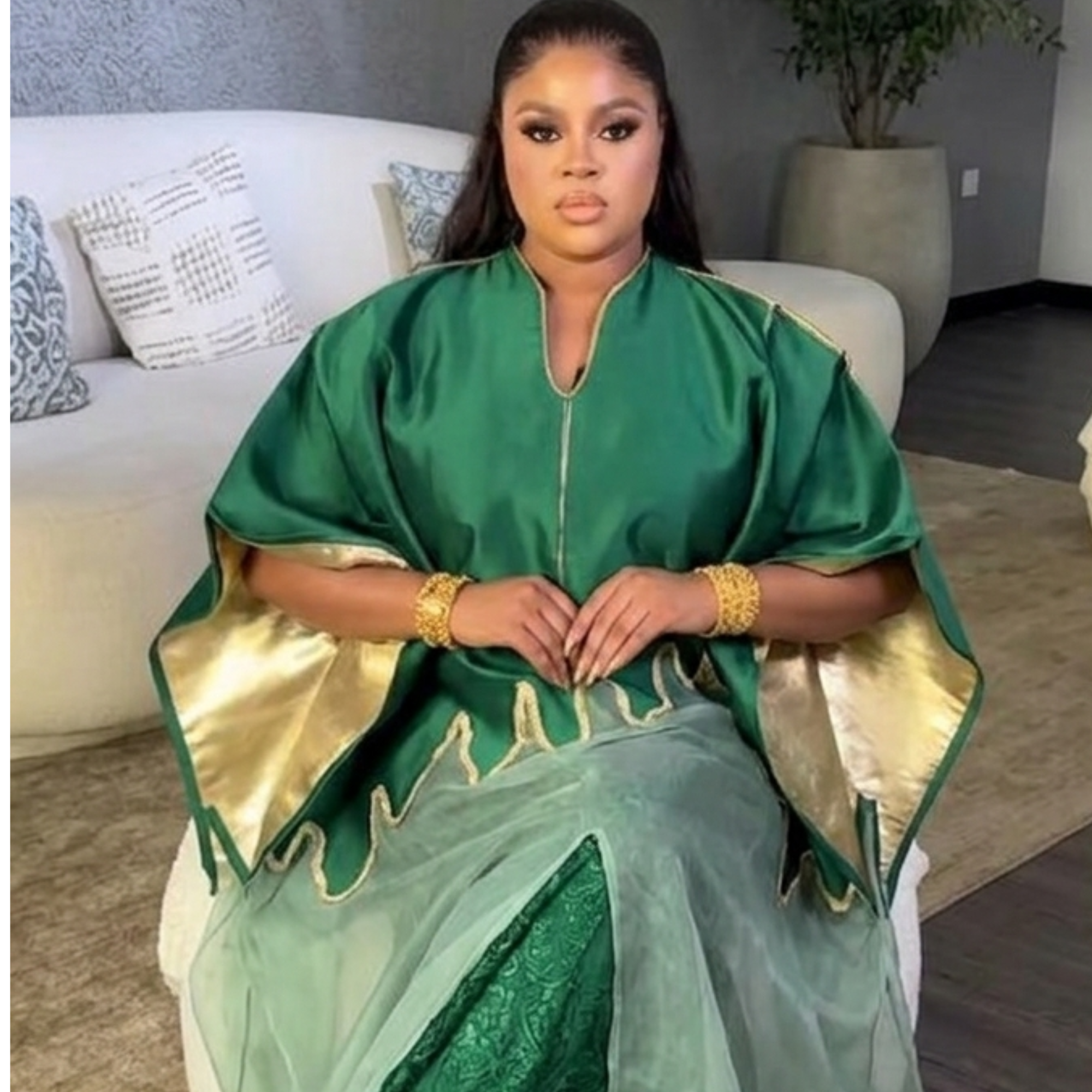 African Women 2 pieces Kaftan Set in Green and Red.Available in L XL and XXL