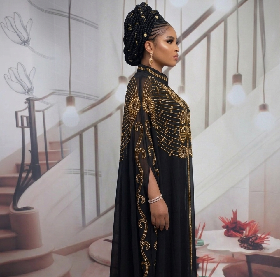 Stunning  Gold Embellished Boubou/Kaftan / Abaya in Navy Blue, White and Black