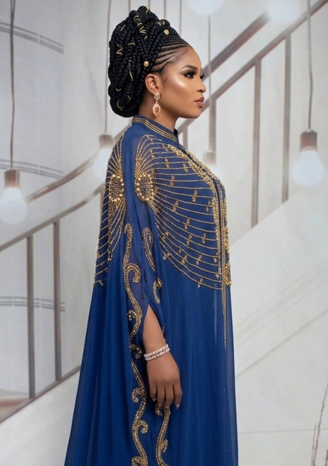 Stunning  Gold Embellished Boubou/Kaftan / Abaya in Navy Blue, White and Black