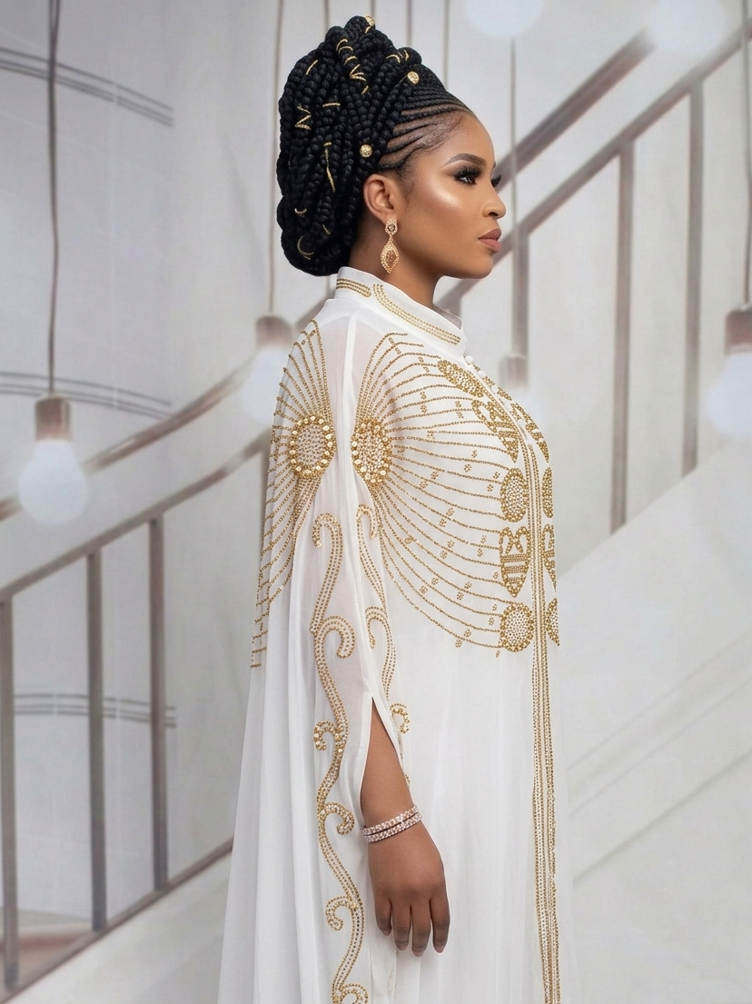 Stunning  Gold Embellished Boubou/Kaftan / Abaya in Navy Blue, White and Black